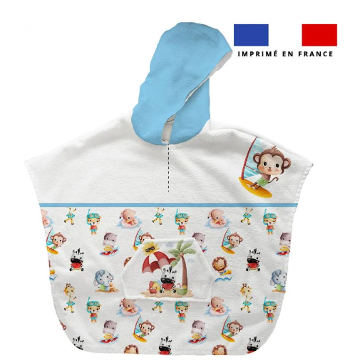 Poncho de bain motif animaux d'été - personnalisable