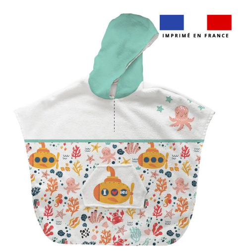 Poncho de bain motif animaux de l'océan - personnalisable