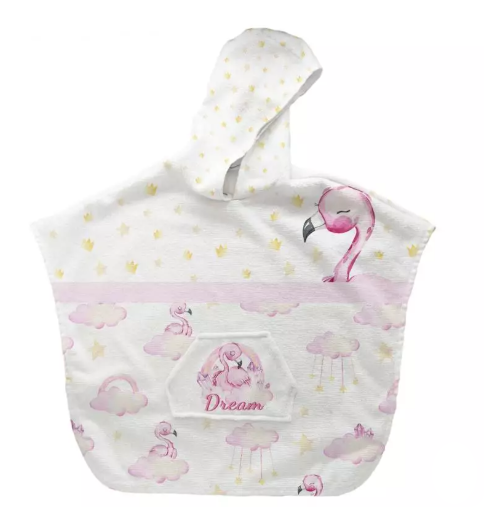 Poncho de bain motif sweet flamant rose - personnalisable