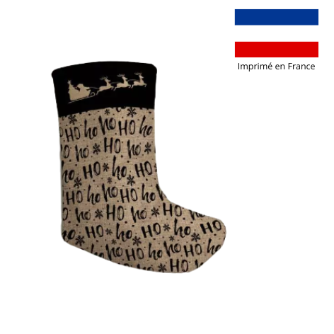 Chaussette de noël motif ho ho ho effet toile de jute - personnalisable