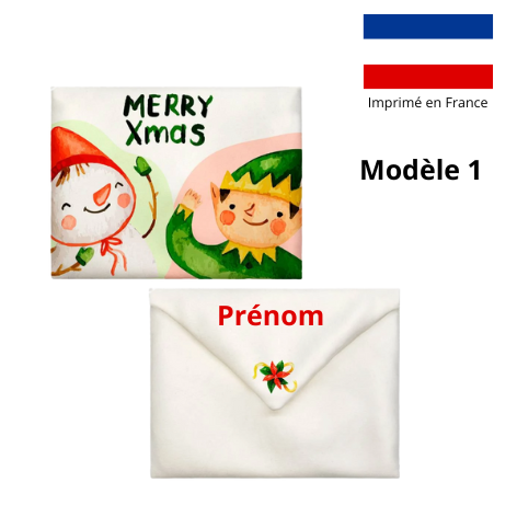Enveloppe en tissu motif Noel aquarelle - Personnalisable