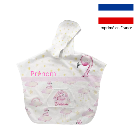 Poncho de bain motif sweet flamant rose - personnalisable