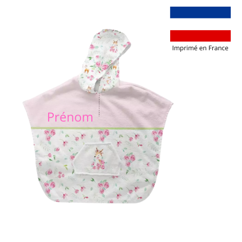 Poncho de bain motif biche aquarelle - personnalisable