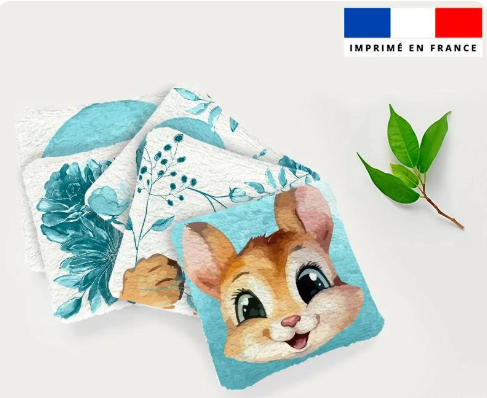 Lingettes lavables motif écureuil aquarelle x 6