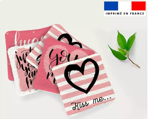 Lingettes lavables motif saint valentin rose x 6