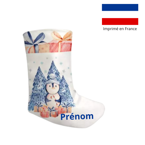 Chaussette de noël motif sapin et pingouin de Noel - Personnalisable