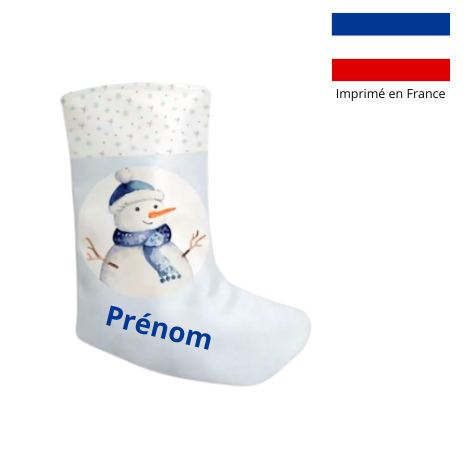 Chaussette de noël bleu motif bonhomme de neige - Personnalisable