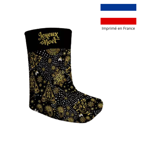 Chaussette de noël noir motif sapin doré - personnalisable