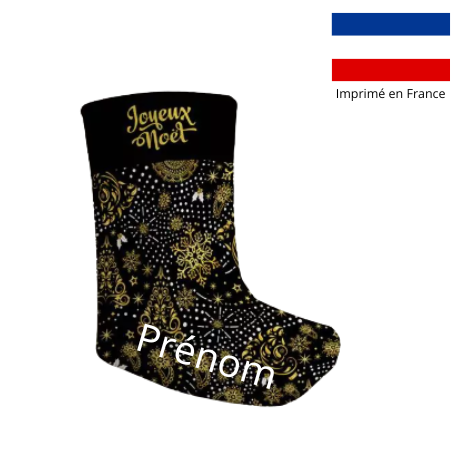 Chaussette de noël noir motif sapin doré - personnalisable