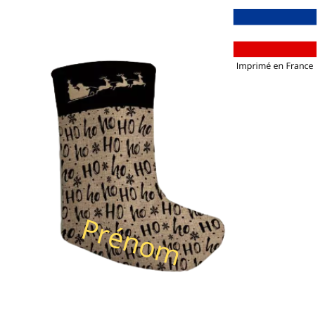 Chaussette de noël motif ho ho ho effet toile de jute - personnalisable