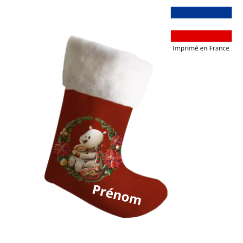 Chaussette de noël motif ours Christmas + Fausse fourrure - Création Stillistic - Personnalisable
